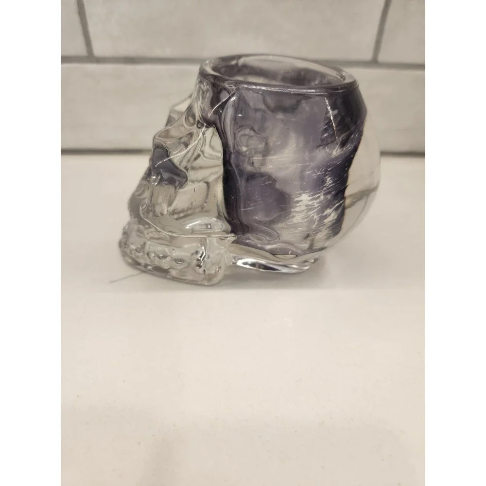 Skull Votive Candle Holder Heavy Glass Smoky Clear Colored Collectible Halloween